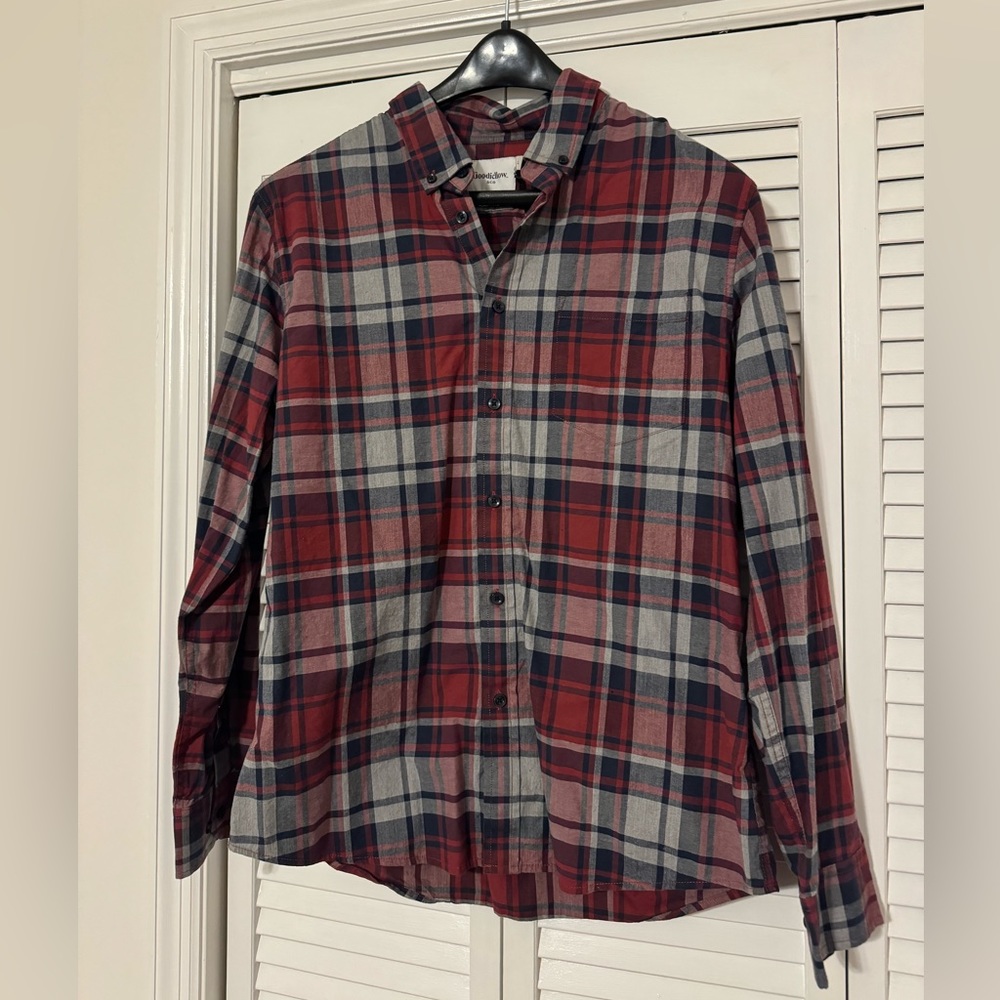 Goodfellow Men’s Flannel Long Sleeve Button Down Shirt Red